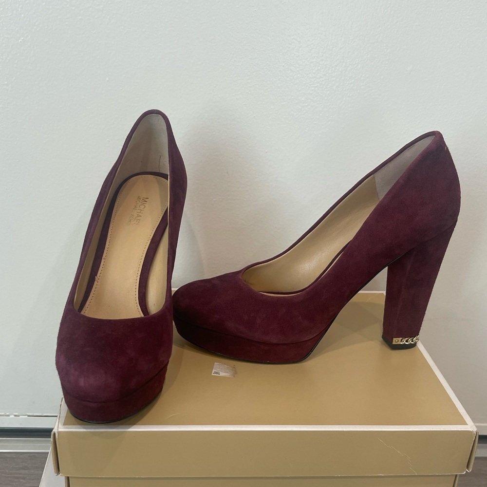 Michael Kors Sabrina Burgundy Chained Heel Suede Pump